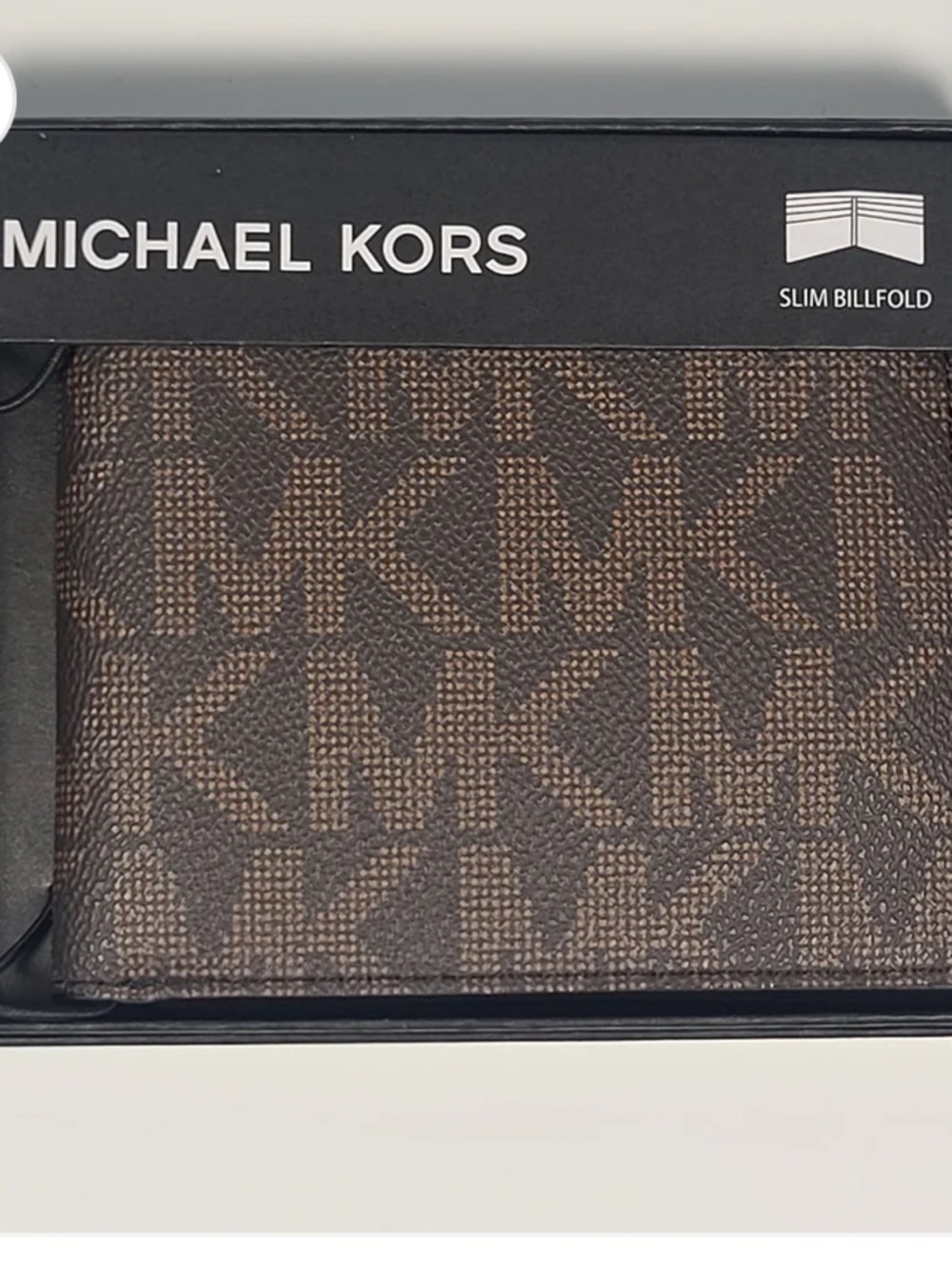 NWT 100% Authentic Michael Kors Brown Monogram Slim Wallet Billfold Style Andy